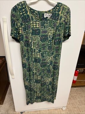 Coco Bianco Green Geometric Botanical Midi Dress
